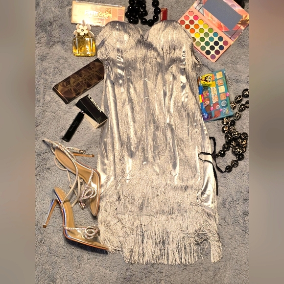 Beautiful silver plated fringe dress. Size Small - Picture 3 of 6